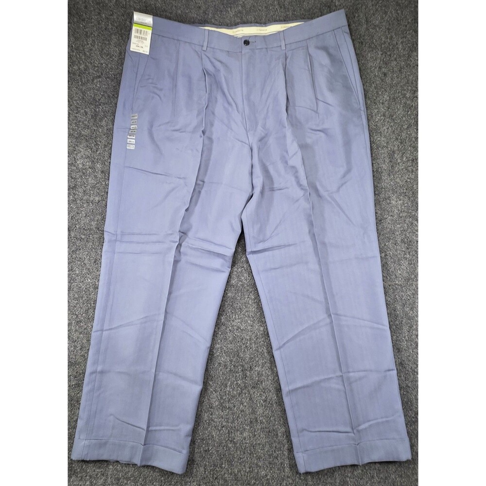 Claiborne Herringbone Pleated Cuffed Blue Dress Pants NWT 42x29 Wrinkle Resist